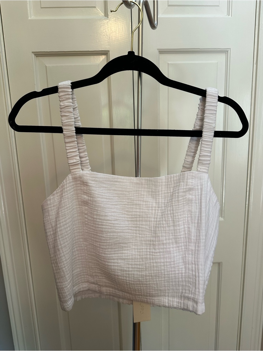 Z Supply White Textured Ruched Strap Crop Top